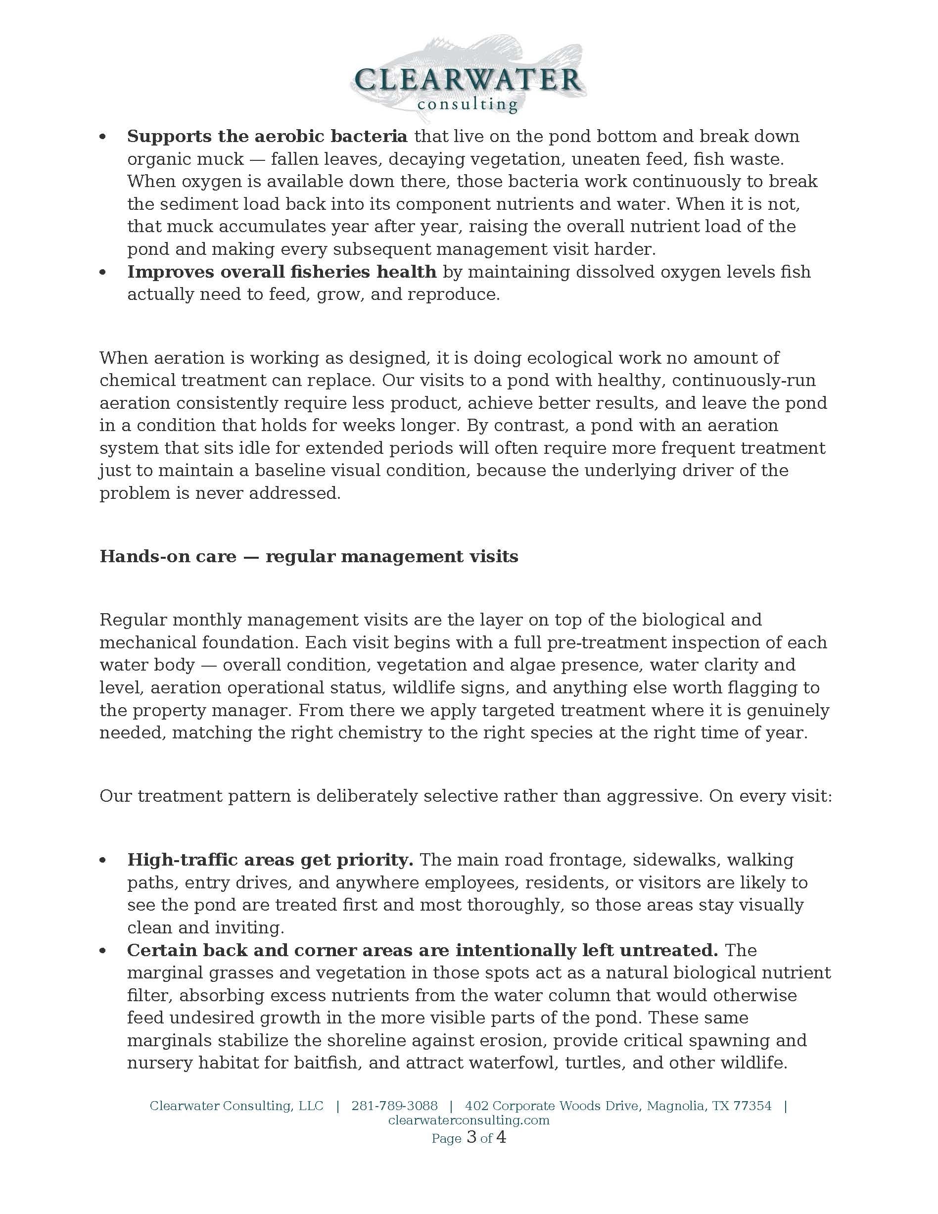Clearwater Consulting lake management approach document — page 3, hands-on care
